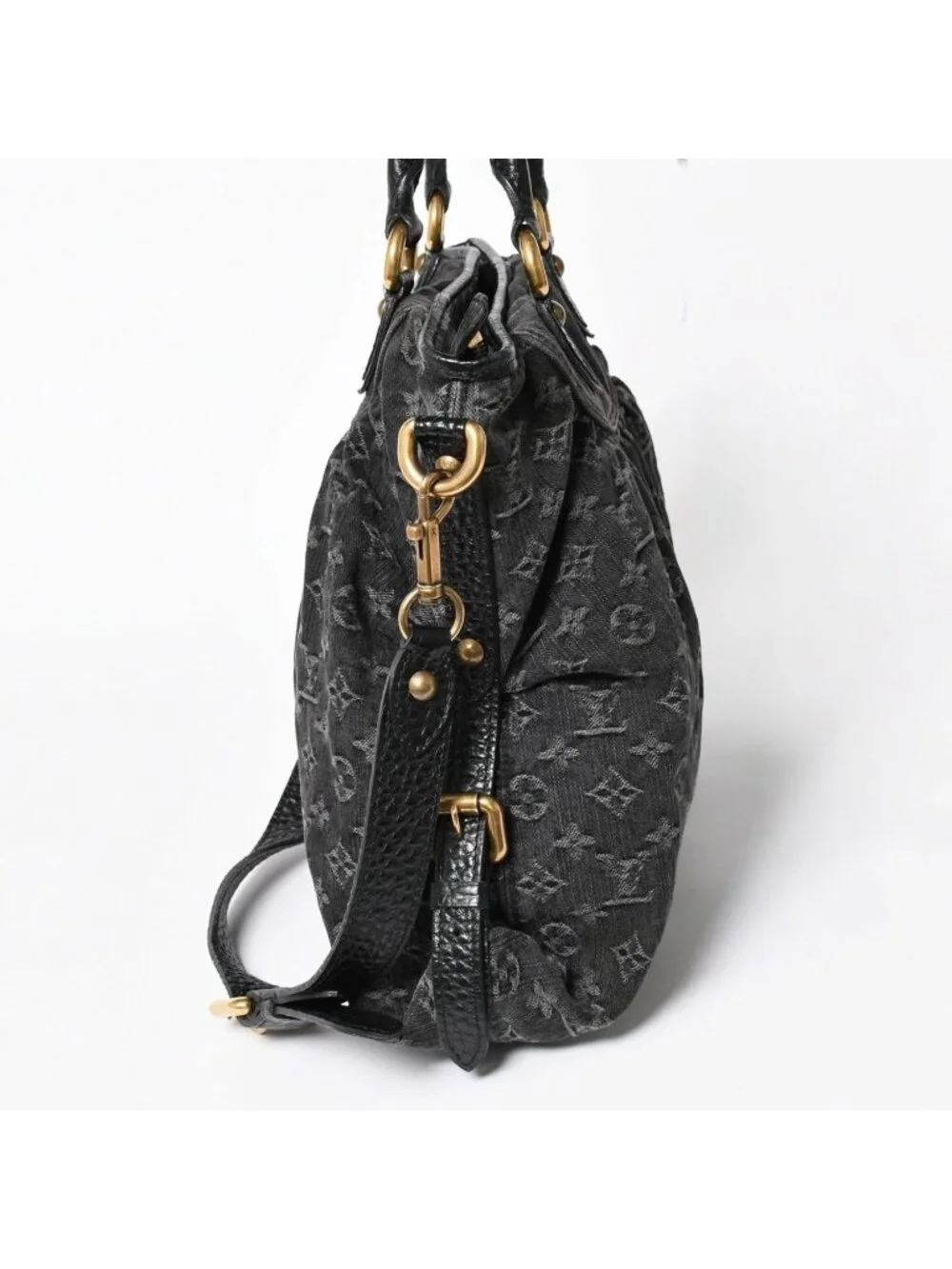 Louis Vuitton Handbag Monogram Denim Neo Cabby GM Black Leather 2-Way